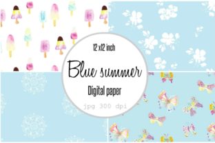 Digital Paper Blue Popsicles Summer