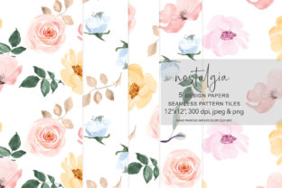Watercolor Floral Seamless Pattern Set